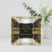 エレガントな白と黒と金の豪華な誕生日パーティー 招待状 (スタンド正面)