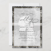 エレガントな白と黒のゴールドボーダー写真ウェディング 招待状 (正面)