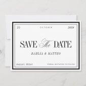 エレガントな白と黒のビンテージ・レトロな結婚式 セーブザデート (正面)