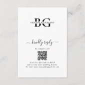 エレガントな白と黒のモノグラムイニシャル結婚式 エンクロージャーカード (正面)