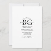 エレガントな白と黒のモノグラムイニシャル結婚式 招待状 (正面)