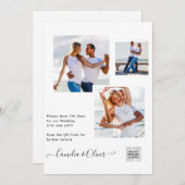 エレガントな白と黒の写真 ウェディング 招待状 QRコード付き (正面/裏面)