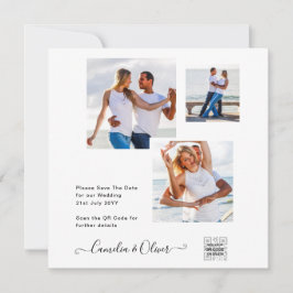 エレガントな白と黒の写真 ウェディング 招待状 QRコード付き