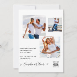 エレガントな白と黒の写真 ウェディング 招待状 QRコード付