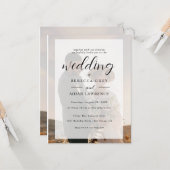 エレガントな白と黒の金の縁取りの写真の結婚式 カード (正面/裏面インサイチュ)