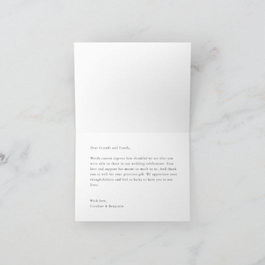 エレガントな白のカリグラフィー結婚式メッセージ サンキューカード (内部)