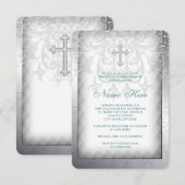 エレガントな白のダマスククロス 初聖体拝領 招待状 (正面/裏面)