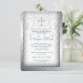 エレガントな白のダマスククロス 初聖体拝領 招待状 (スタンド正面)