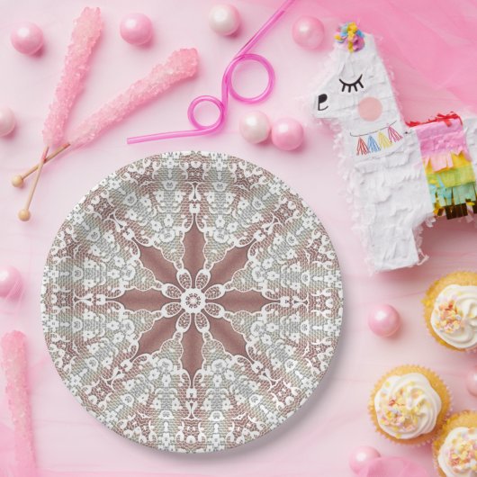 エレガントな白のレース花柄ペーパープレート ペーパープレート (パーティー)