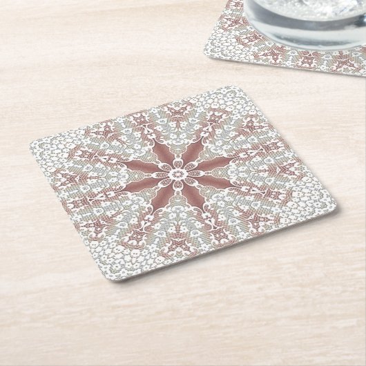 エレガントな白のレース花柄紙コースター スクエアペーパーコースター (アングル)