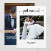 エレガントな白の写真付き結婚報告 招待状 (正面/裏面)
