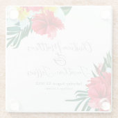 エレガントな白の背景にトロピカルハワイアン フラワーズ ガラスコースター (裏面)