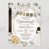 エレガントな白の花のウェスタンチャロ キンセアニエラ 招待状 (正面/裏面)