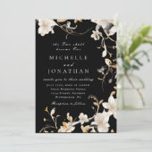 エレガントな白の花のブラック キリスト教の結婚式 招待状 (スタンド正面)