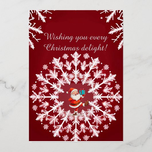 エレガントな白の雪の結晶デザイン 箔シーズンカード (正面)