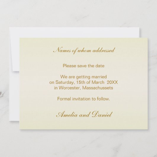 エレガントな白クリーム色のバラ Save the Date ご案内 セーブザデート (裏面)