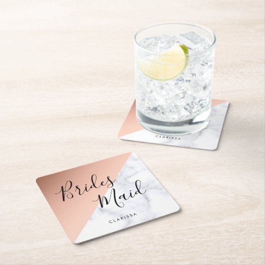 エレガントな白人の大理石及び銅のばら色の金ゴールドの新婦付添人 スクエアペーパーコースター (インサイチュ)