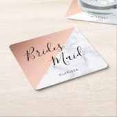 エレガントな白人の大理石及び銅のばら色の金ゴールドの新婦付添人 スクエアペーパーコースター (アングル)