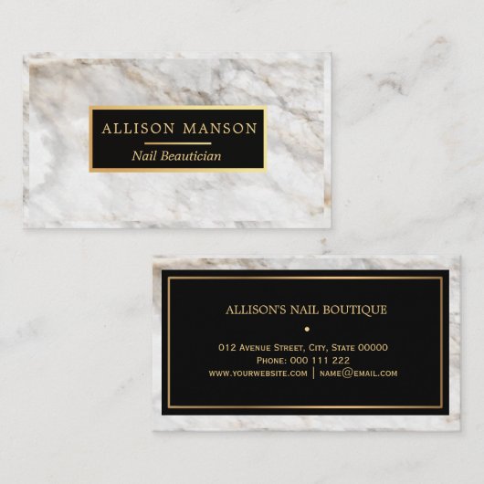 エレガントな白人の大理石|のネイルの美容師 名刺 (正面/裏面)