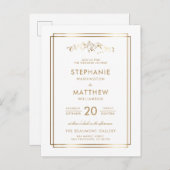 エレガントな白及び金ゴールド山の結婚式 インビテーションポストカード (正面/裏面)