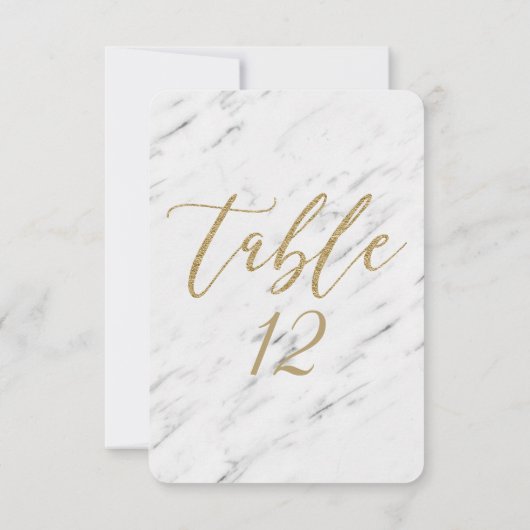 エレガントな白大理石とゴールドの結婚式テーブルナンバー 招待状 (裏面)