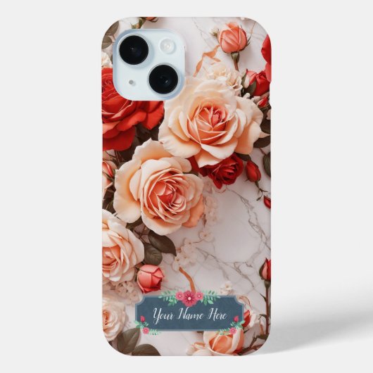 エレガントな白大理石のロマンティックなピーチバラ Case-Mate iPhoneケース (裏面)
