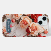 エレガントな白大理石のロマンティックなピーチバラ Case-Mate iPhoneケース (裏面 (横))