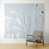 エレガントな白水彩の葉　ダスティーブルー タペストリー (インサイチュ(横))