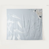 エレガントな白水彩の葉　ダスティーブルー タペストリー (正面(横))