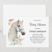 エレガントな白馬のボヘミアンフラワーベイビーシャワー 招待状 (正面/裏面)