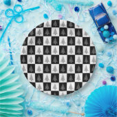 エレガントな白黒のクリスマスツリーパターン ペーパープレート (パーティー)