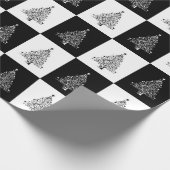 エレガントな白黒のクリスマスツリーパターン ラッピングペーパー (角)