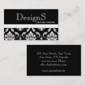 エレガントな白黒のダマスク織のファッションビジネスカード 名刺 (正面/裏面)