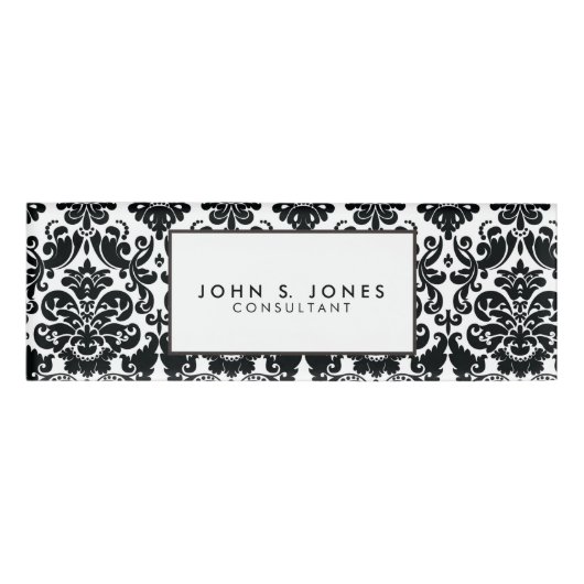 エレガントな白黒のヴィンテージのダマスク織パターン 名札 (正面)