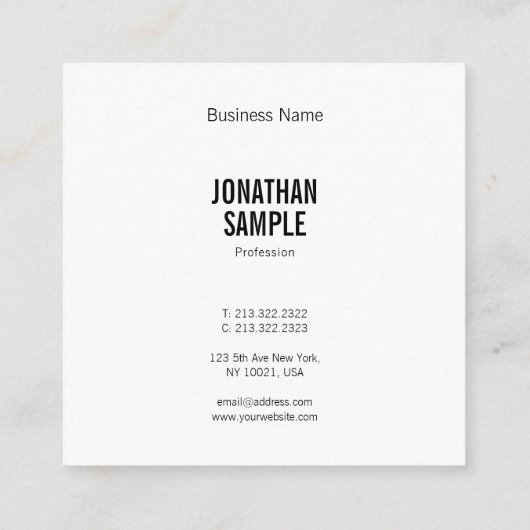 エレガントな白黒の最小主義のモダンでシンプルな平野 スクエア名刺 (裏面)