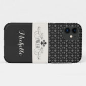 エレガントな白黒の（紋章の）フラ・ダ・リ Case-Mate iPhoneケース (裏面(横))