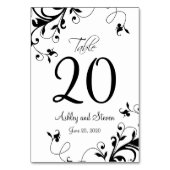 エレガントな白黒は結婚式渦巻きます テーブルナンバー (裏面)