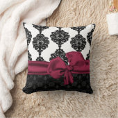 エレガントな白黒ダマスク織およびプラム弓枕 クッション (ブランケット)