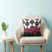 エレガントな白黒ダマスク織およびプラム弓枕 クッション (椅子)