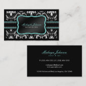 エレガントな白黒ダマスク織のサロンおよびスパ 名刺 (正面/裏面)
