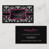 エレガントな白黒ダマスク織のサロンおよびスパ 名刺 (正面/裏面)