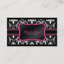 エレガントな白黒ダマスク織のサロンおよびスパ 名刺
