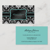 エレガントな白黒ダマスク織のサロンおよびスパ 名刺 (正面/裏面)