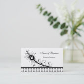 エレガントな白黒ダマスク織の孔雀の羽 名刺 (スタンド正面)