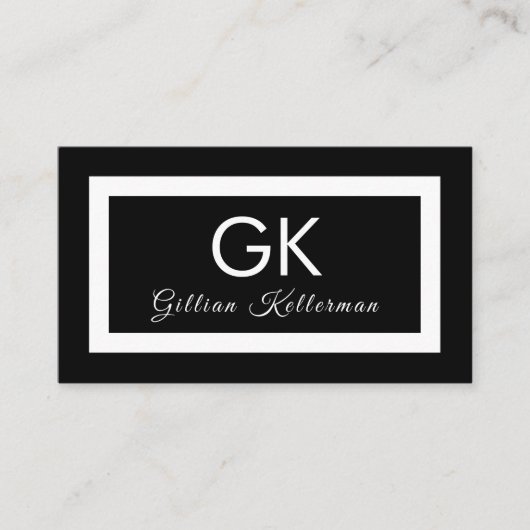 エレガントな白黒モノグラム 名刺 (正面)