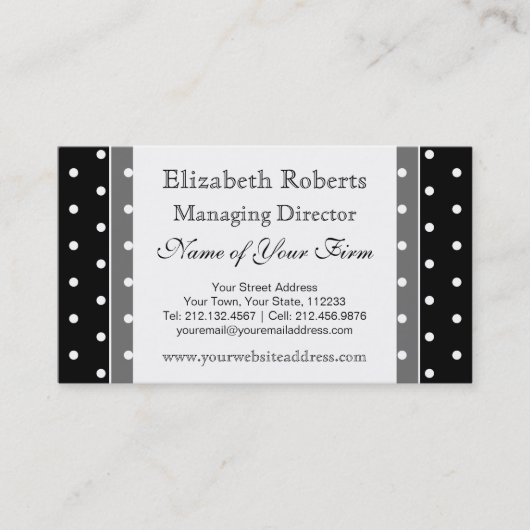 エレガントな白黒レトロの水玉模様 名刺 (正面)