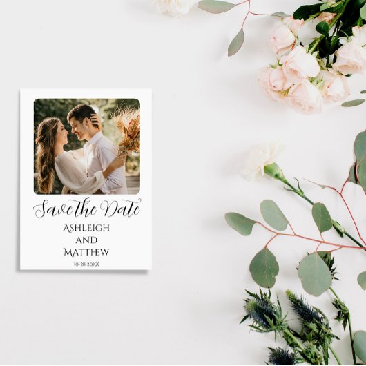 エレガントな白黒写真の結婚式日程お知らせ セーブザデート