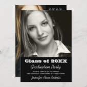 エレガントな白黒卒業の招待状 招待状 (正面/裏面)