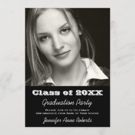 エレガントな白黒卒業の招待状 招待状