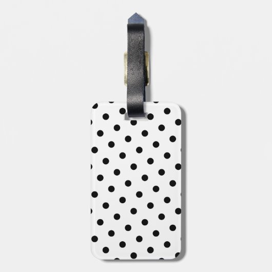 エレガントな白黒水玉模様のモノグラム ラゲッジタグ (裏面縦)